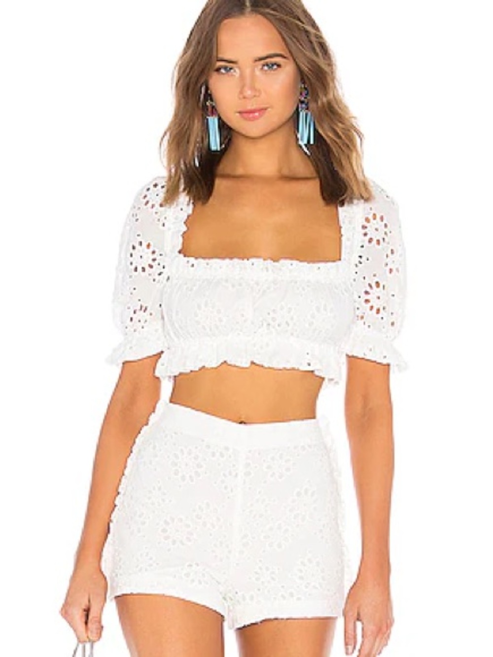 LPA Cropped Peasant Top With Puff Sleeves in White